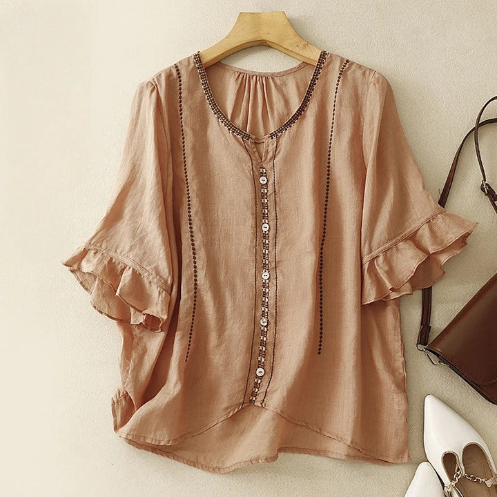 Gia | Pattern Ruffle Sleeve Blouse