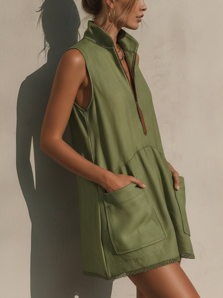 Half-Zip Linen Mini Dress