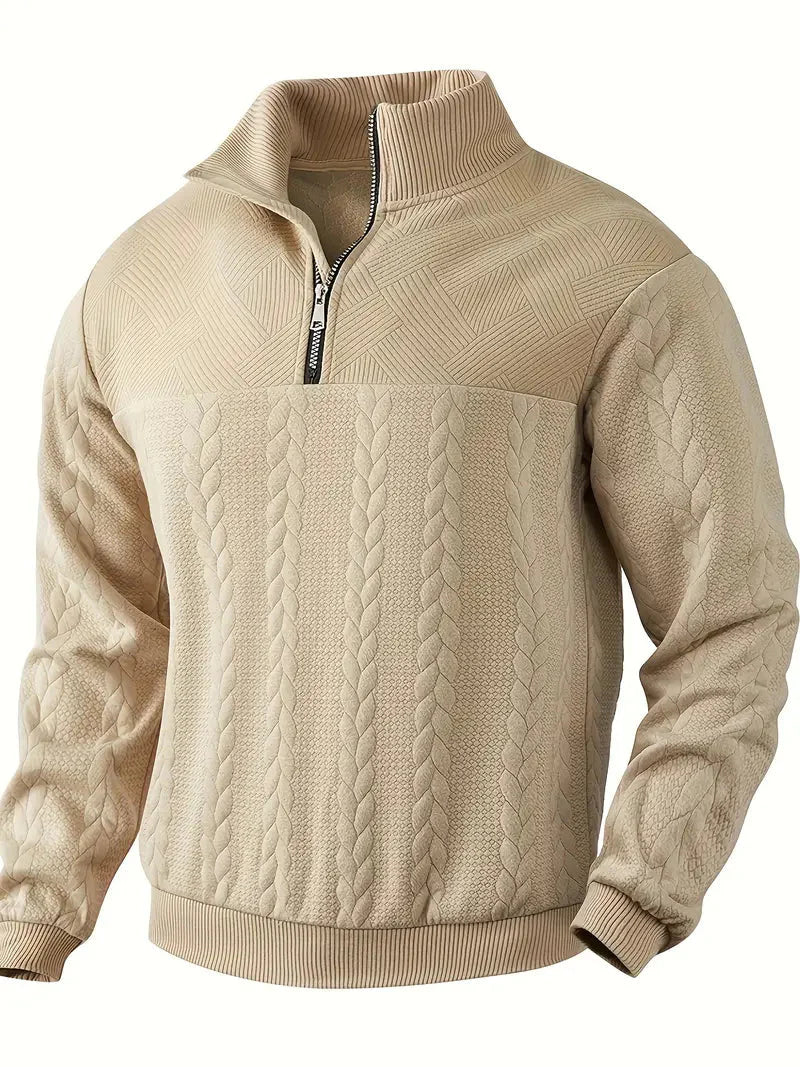 Brit & Boho™️ | Casual Jacquard Quarter-Zip Pullover Brit & Boho | Fashion & Boutique