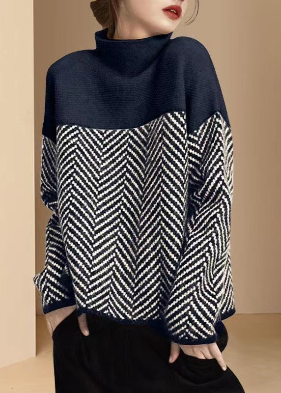 Melbourne |  Khaki Turtle Neck Patchwork Knit Pullover Winter
