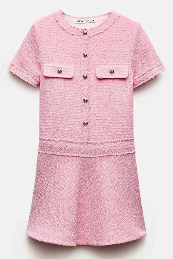 Brit & Boho™ I Lalaine Gold Button Short Sleeve Pocketed Mini Dress Brit & Boho | Fashion & Boutique