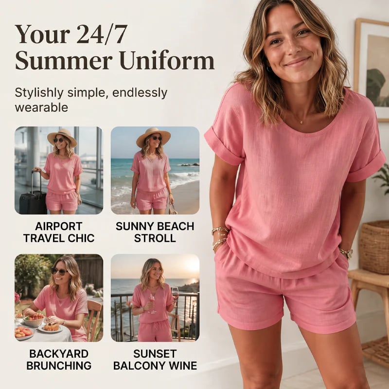 Women's Short Sleeve Top & Shorts 2-Piece Set