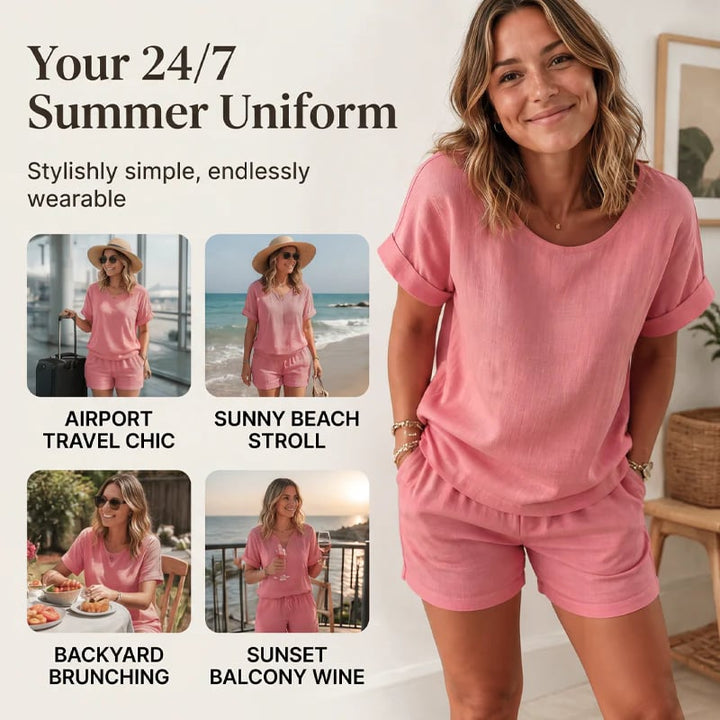 Women's Short Sleeve Top & Shorts 2-Piece Set