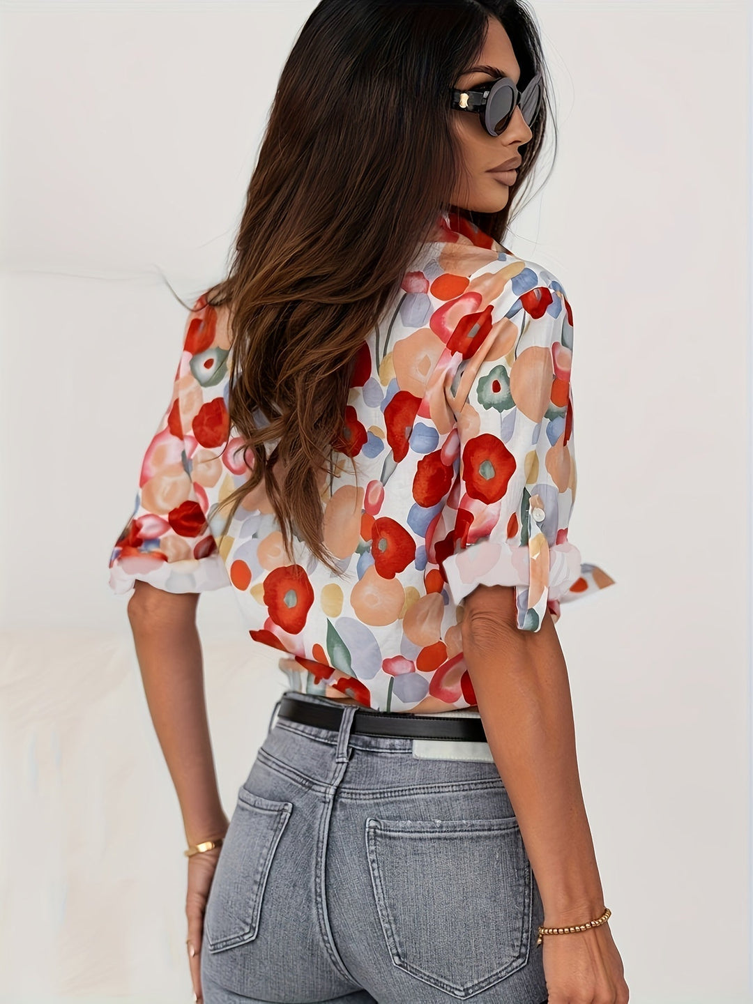 Poppy | Women's Floral Print Button-Down Long Sleeve Blouse