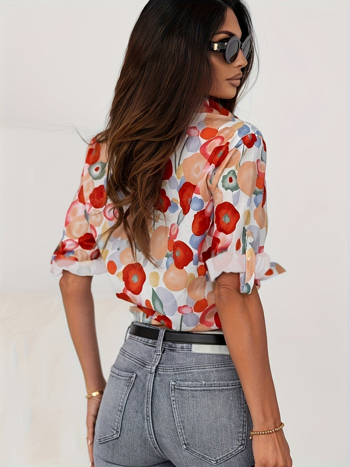 Poppy | Women's Floral Print Button-Down Long Sleeve Blouse