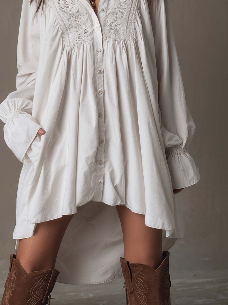 Mia | Retro-style Lace Irregular Hem Long-sleeved Mini Dress