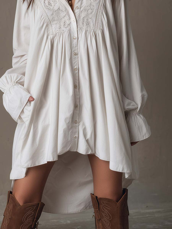 Mia | Retro-style Lace Irregular Hem Long-sleeved Mini Dress