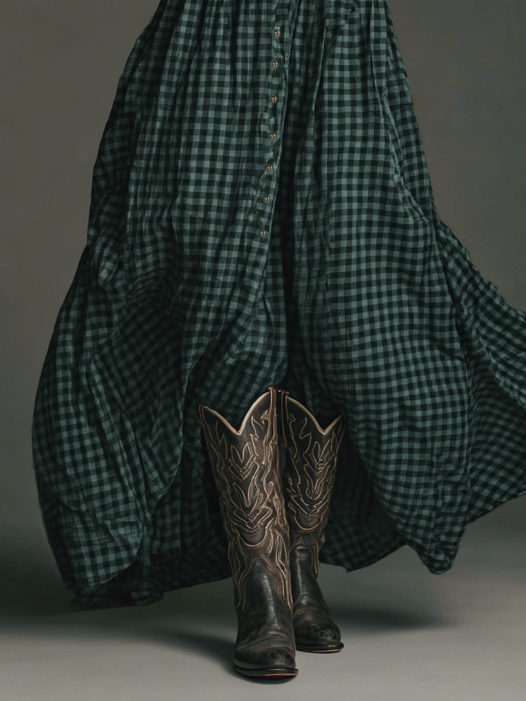 Women's Plaid Long Sleeve Shirt Maxi Dress MDA1241H2Y