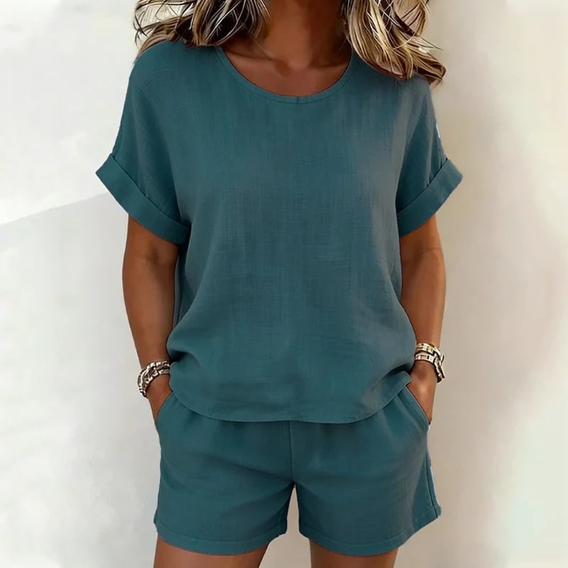 Women's Short Sleeve Top & Shorts 2-Piece Set
