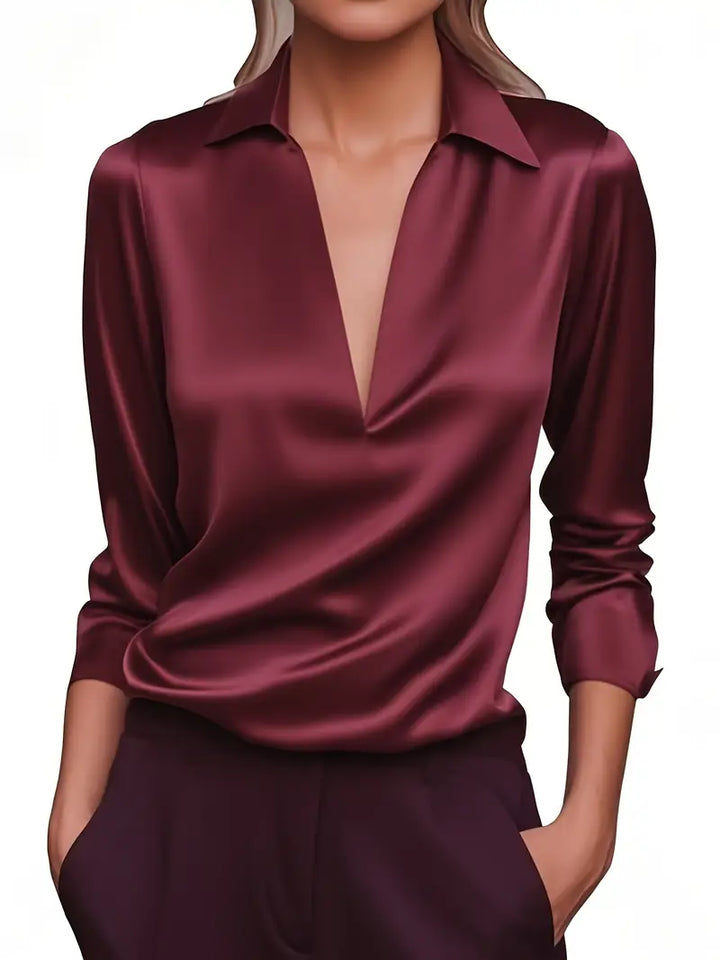 Eva | Premium V-Neck Satin Blouse