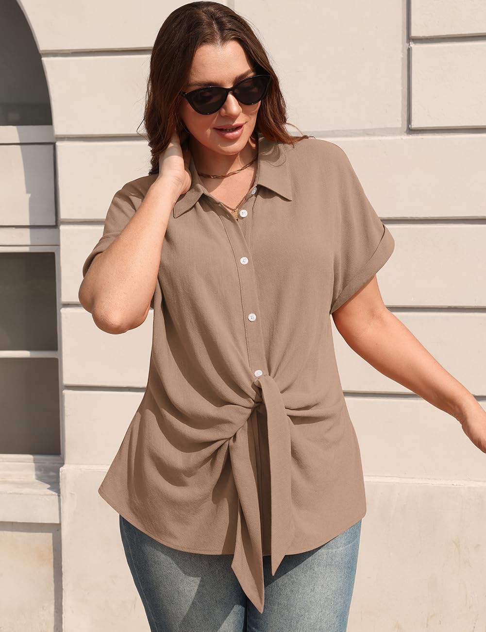 Camille Tie Waist Linen Blend Shirt