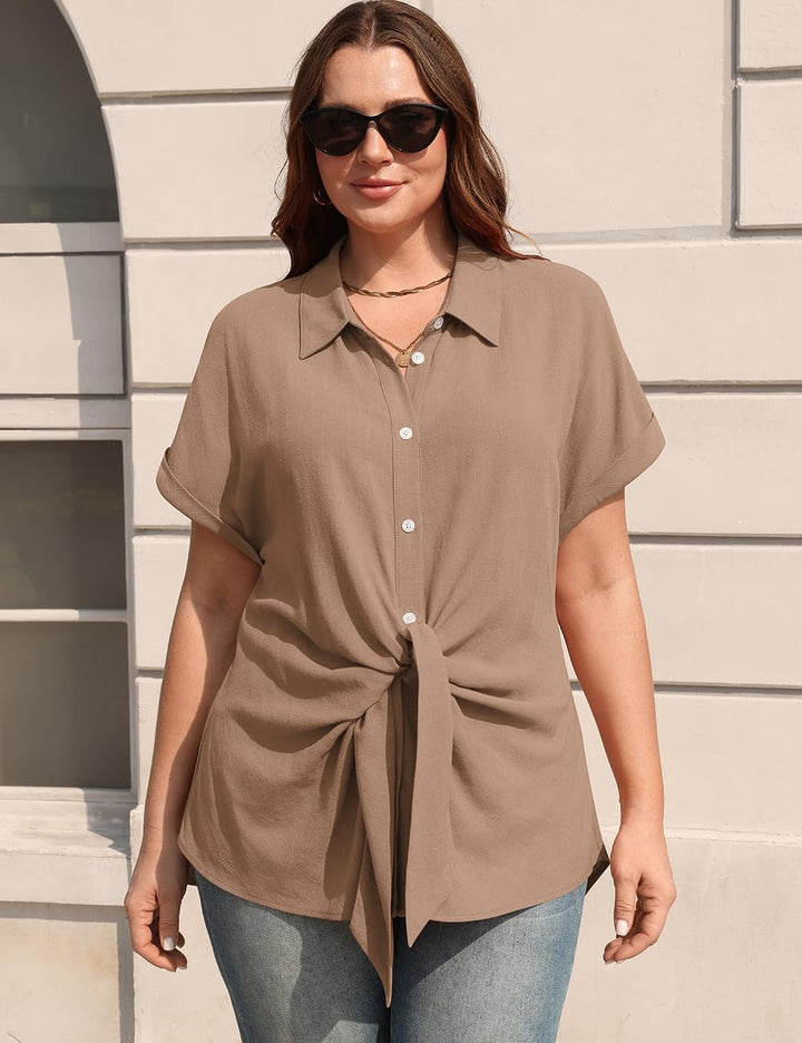 Camille Tie Waist Linen Blend Shirt