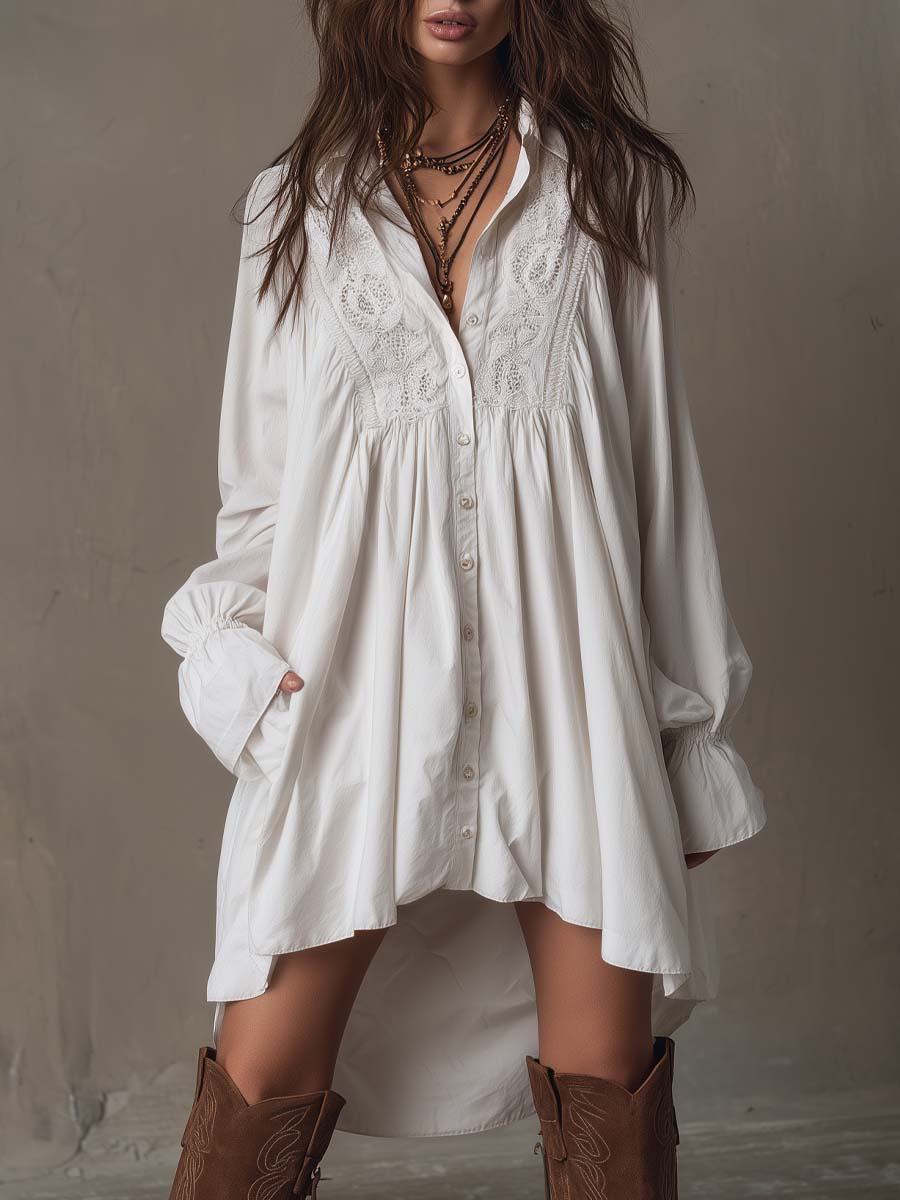 Mia | Retro-style Lace Irregular Hem Long-sleeved Mini Dress