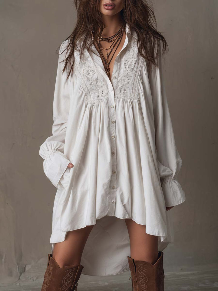 Mia | Retro-style Lace Irregular Hem Long-sleeved Mini Dress
