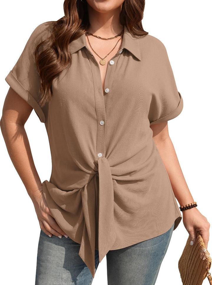 Camille Tie Waist Linen Blend Shirt