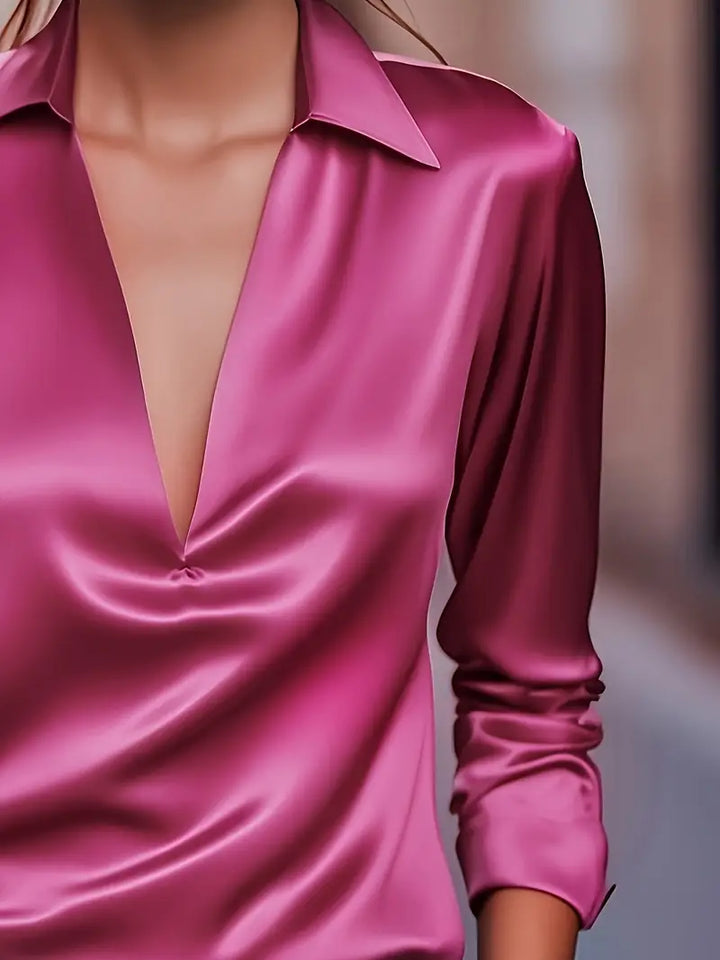 Eva | Premium V-Neck Satin Blouse