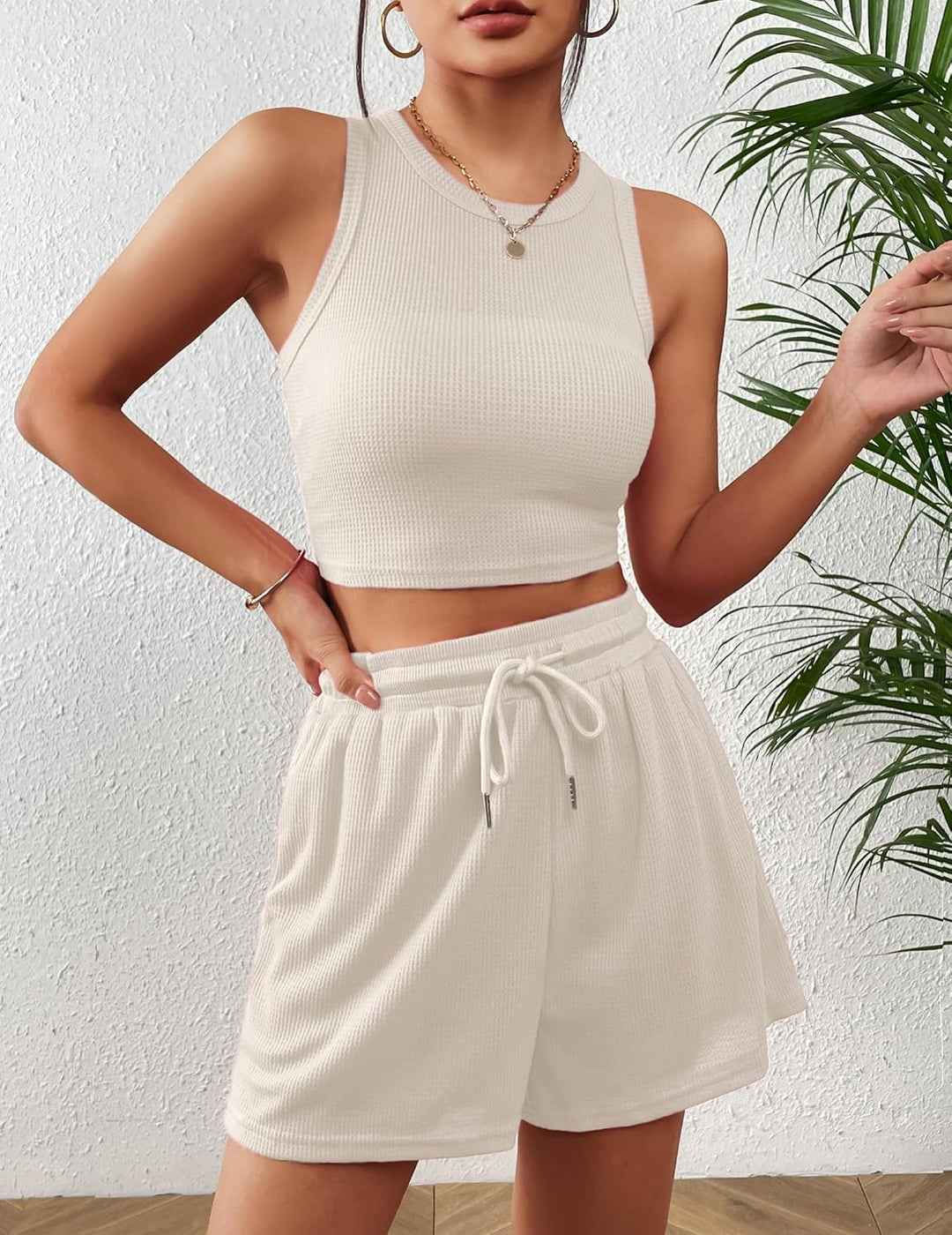 Women's Waffle Knit Two-Piece Lounge Set