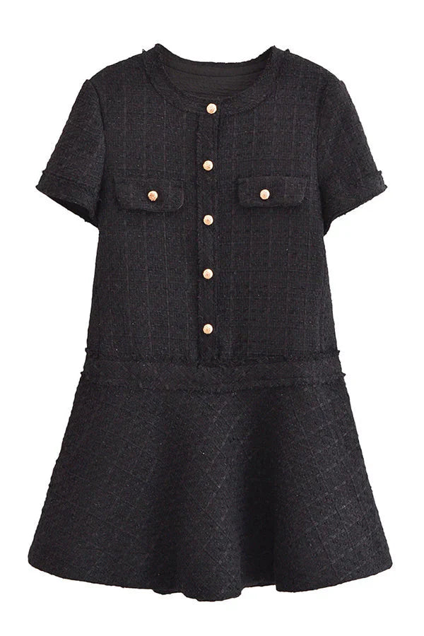 Brit & Boho™ I Lalaine Gold Button Short Sleeve Pocketed Mini Dress Brit & Boho | Fashion & Boutique