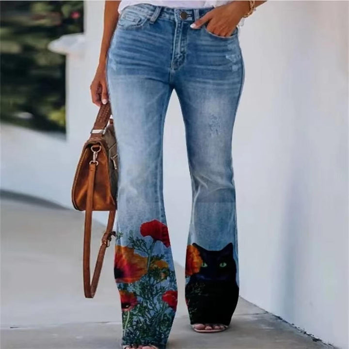 Meadow | Women's Floral Print High Waist Flare Jeans