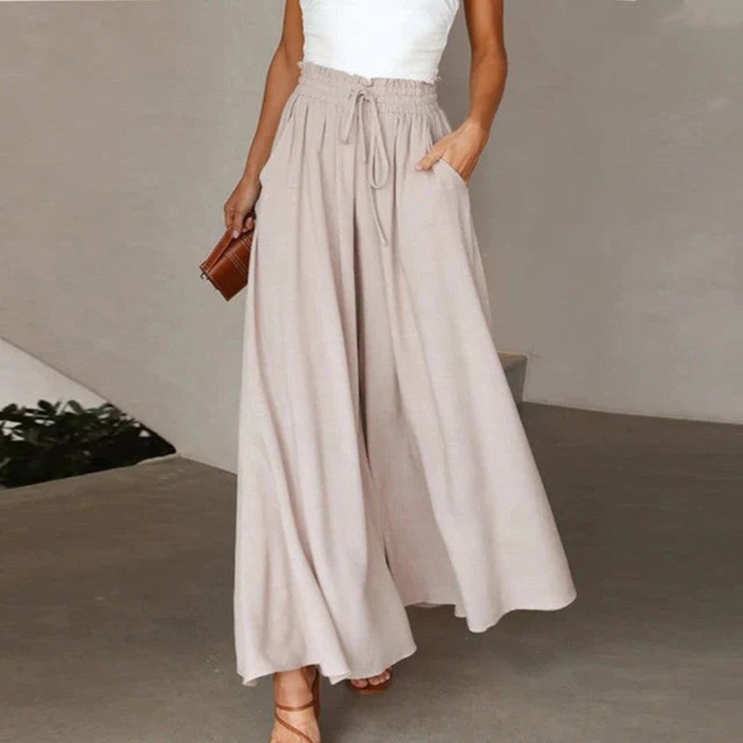 Terra | Women's High Waist Wide Leg Pants Smocked Drawstring