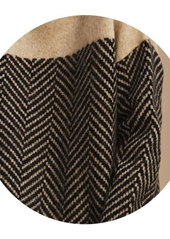 Melbourne |  Khaki Turtle Neck Patchwork Knit Pullover Winter