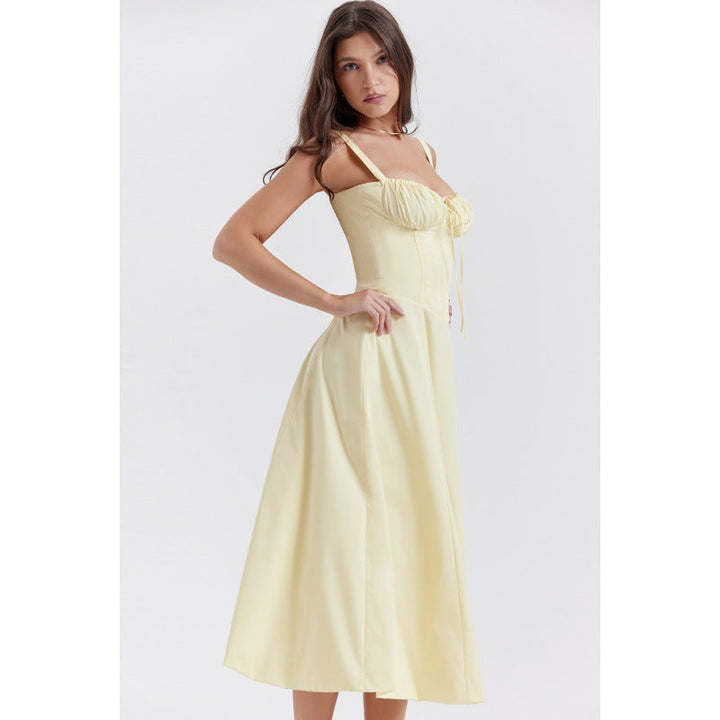OPRAH™ - Casual Lace-Up Square Neck Midi Dress