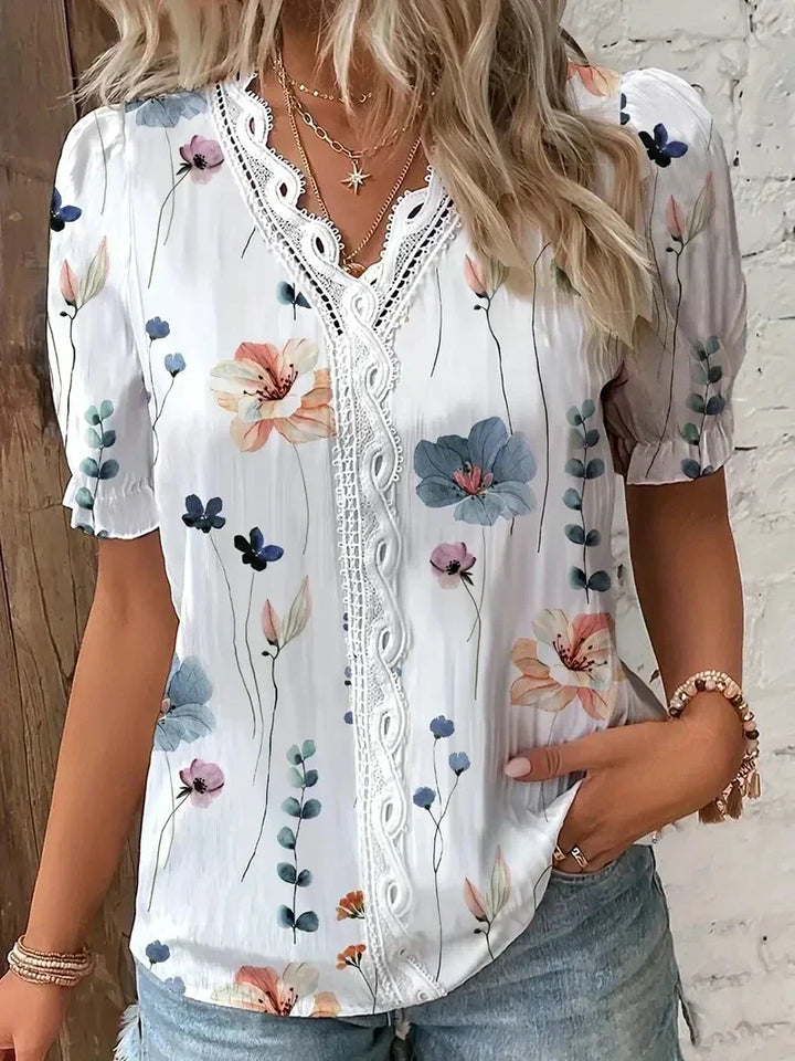 Joann | Floral Lace V-Neck Blouse