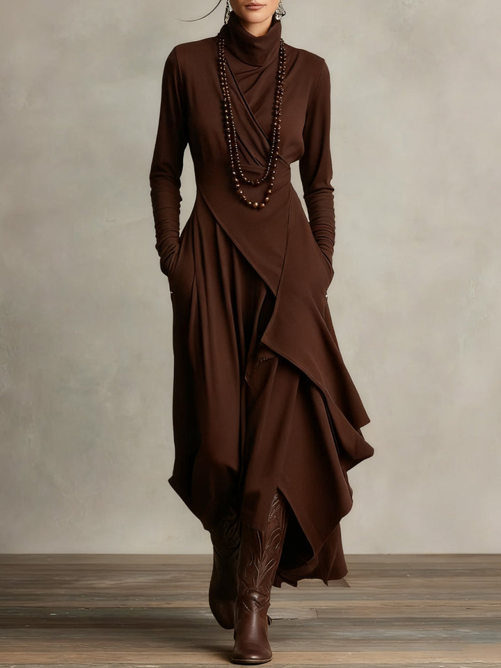 Arielle™ Vintage Asymmetrical Turtleneck Dress