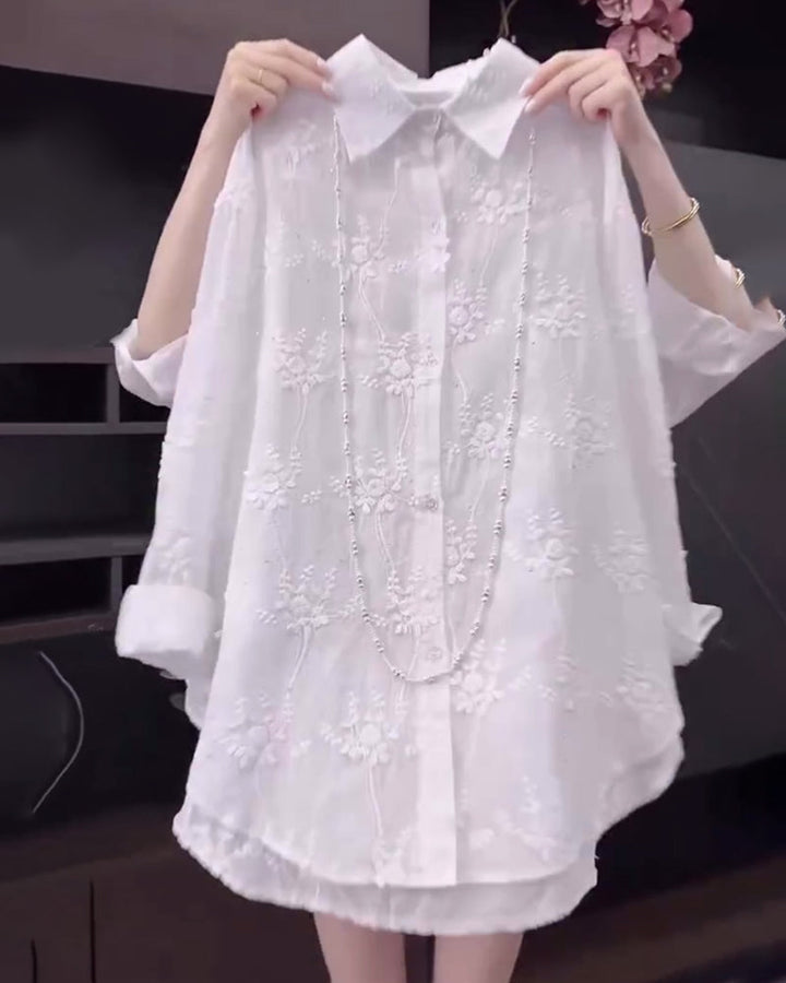 Annalise | Floral Solid Color Shirt with Dropped Shoulders