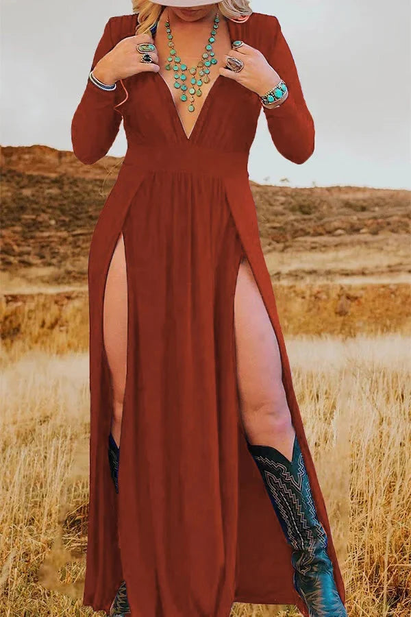 Brit & Boho™ I Slit Deep V Neck Dress Brit & Boho | Fashion & Boutique