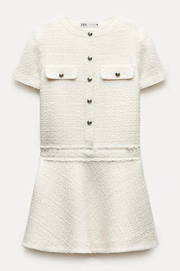 Brit & Boho™ I Lalaine Gold Button Short Sleeve Pocketed Mini Dress Brit & Boho | Fashion & Boutique