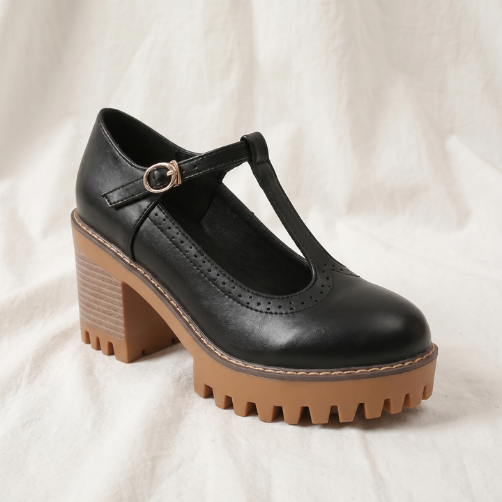 Jasmine Chunky T-Strap Mary Jane Heels