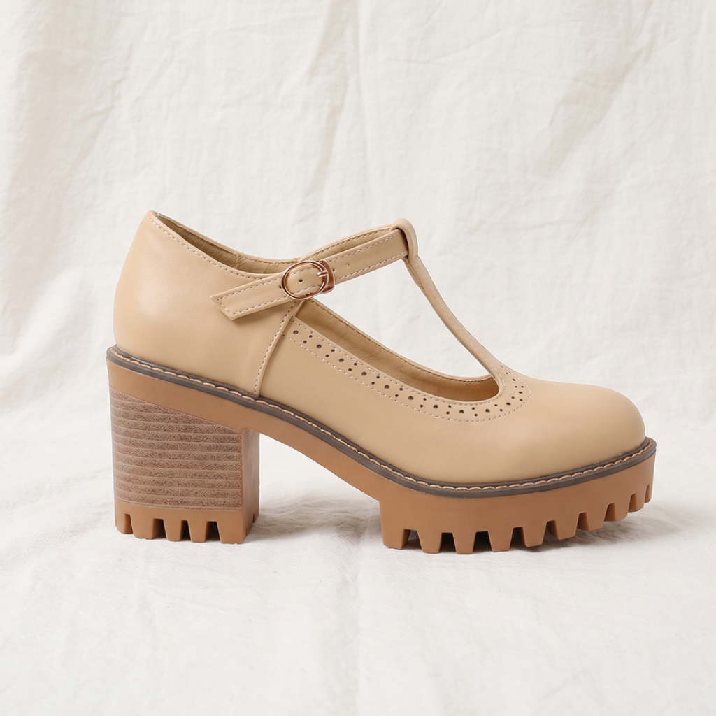 Jasmine Chunky T-Strap Mary Jane Heels
