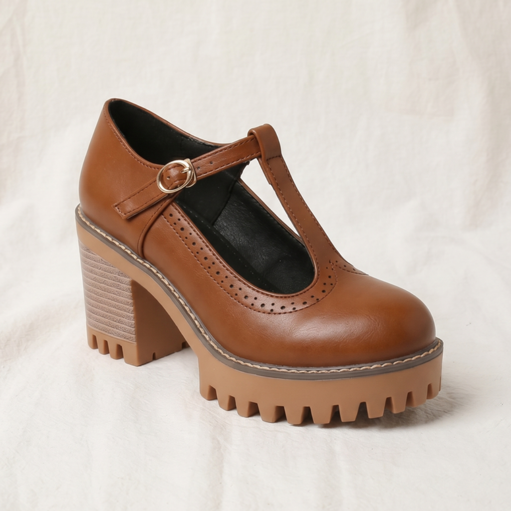 Jasmine Chunky T-Strap Mary Jane Heels