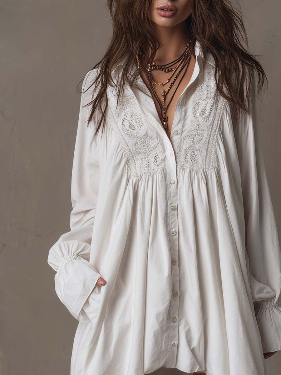 Mia | Retro-style Lace Irregular Hem Long-sleeved Mini Dress