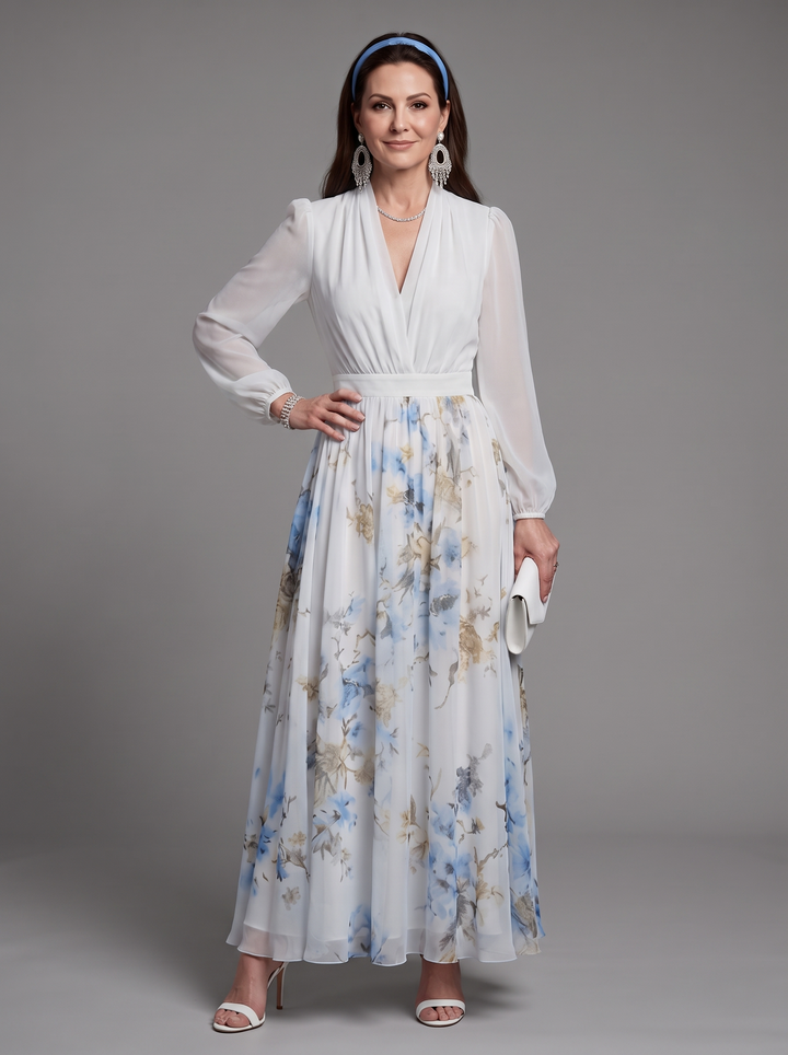 Augusta - V-Neck Sheer Bodice Floral Maxi Dress