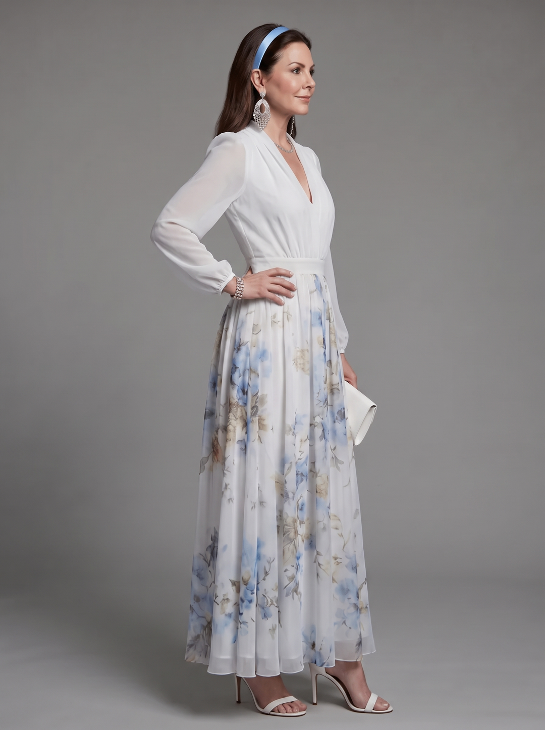 Augusta - V-Neck Sheer Bodice Floral Maxi Dress
