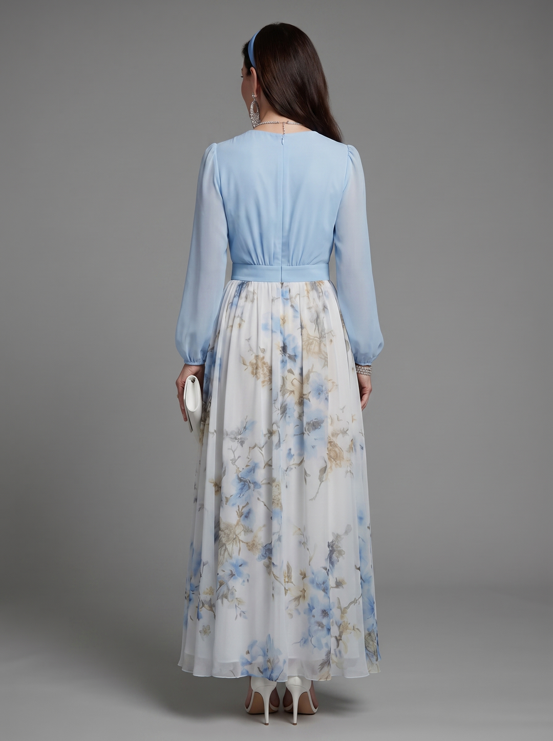 Augusta - V-Neck Sheer Bodice Floral Maxi Dress