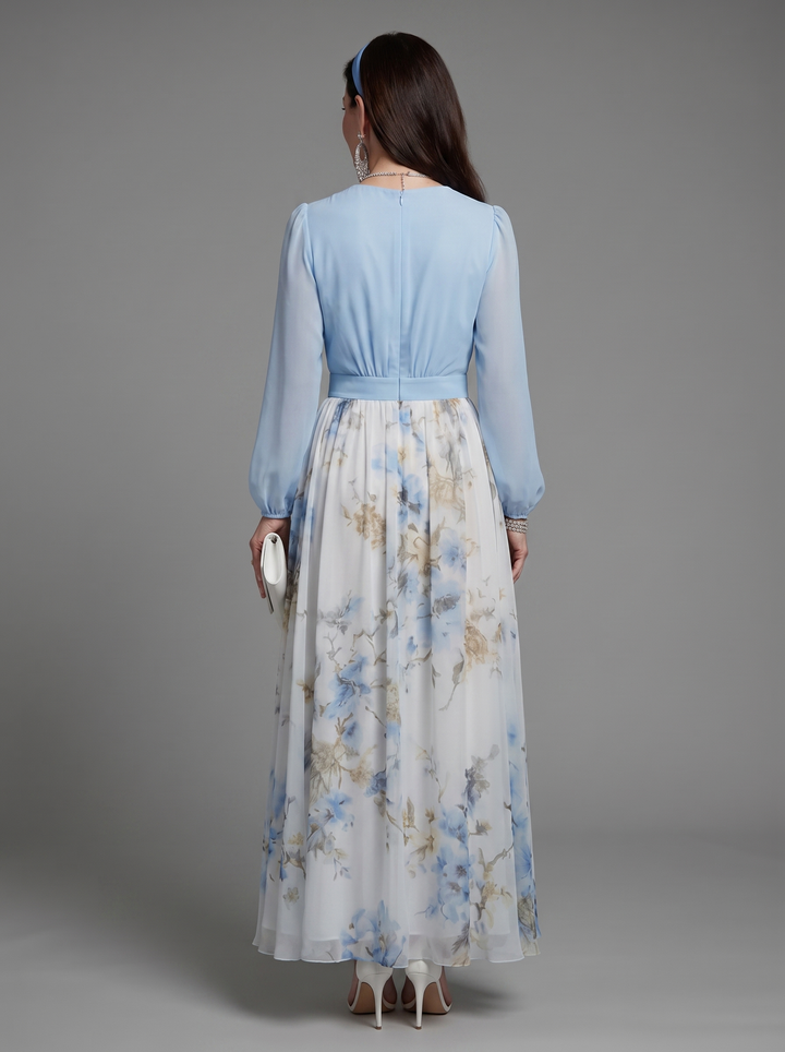 Augusta - V-Neck Sheer Bodice Floral Maxi Dress