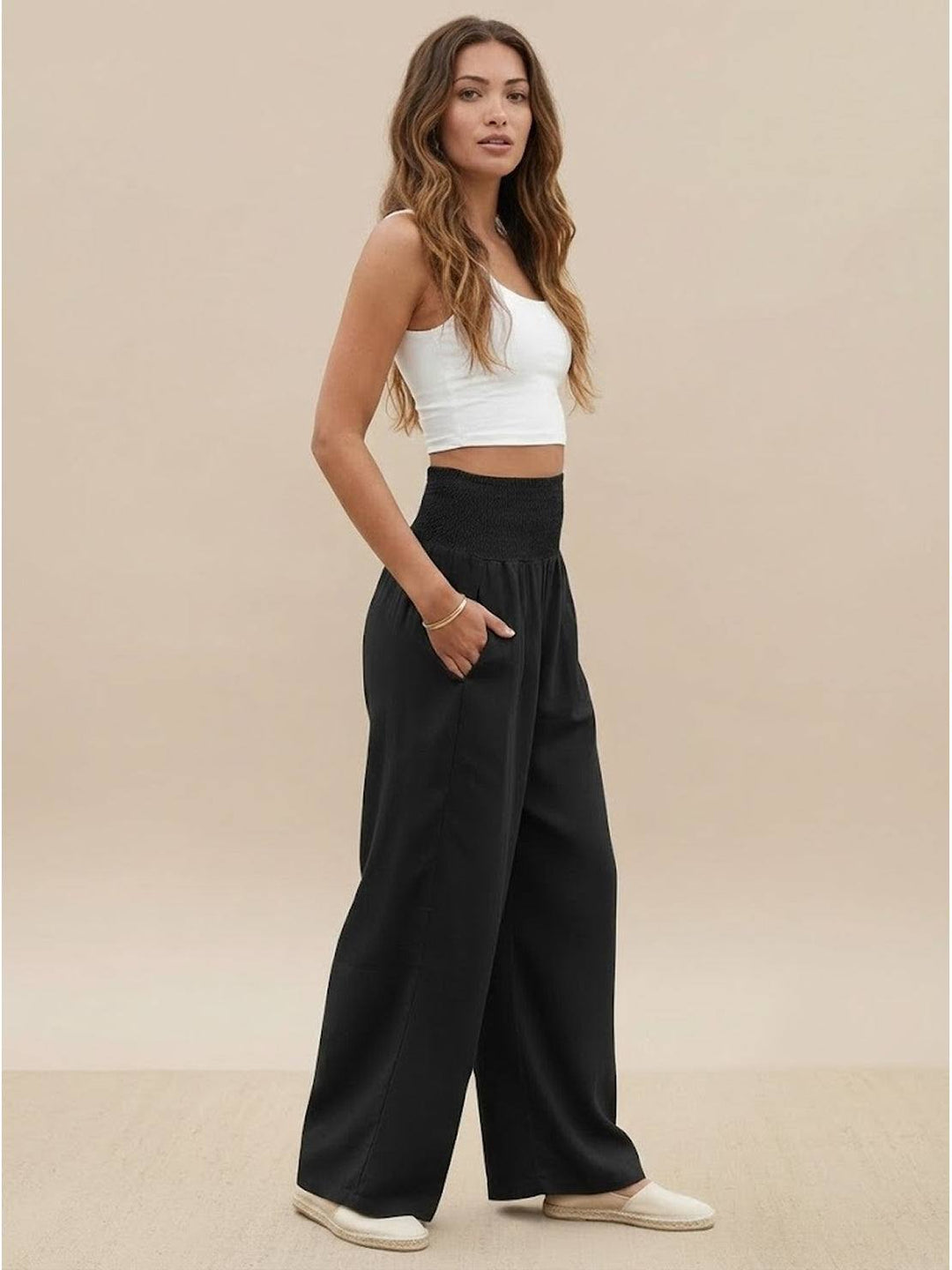 Dune | Women's High Waist Wide Leg Pants Smocked Waistband