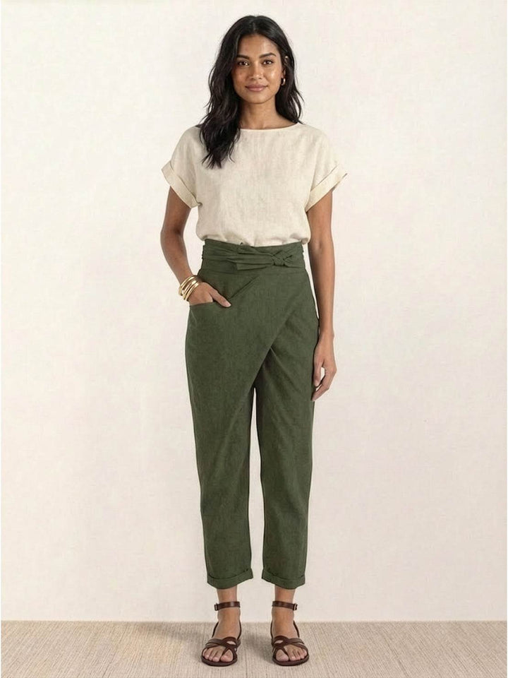 Atlas | Women's High Waist Wrap Front Cropped Tapered Pants