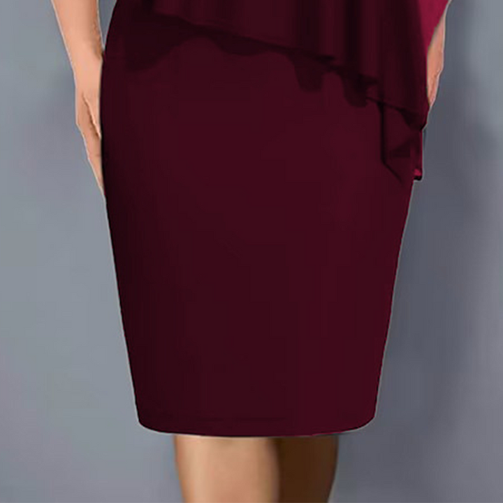 Rhinestone V-Neck Cape Dress with Chiffon Overlay