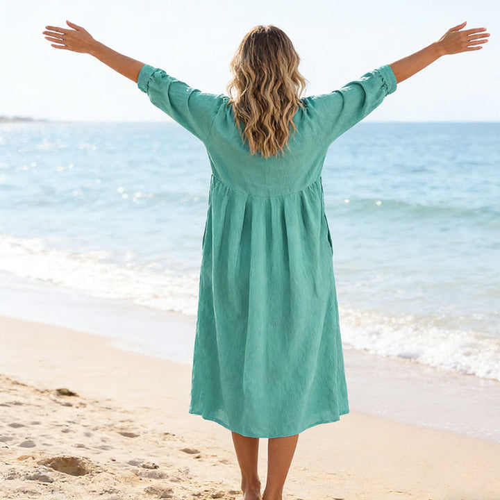 Casual V-Neck Midi Dress with Pockets